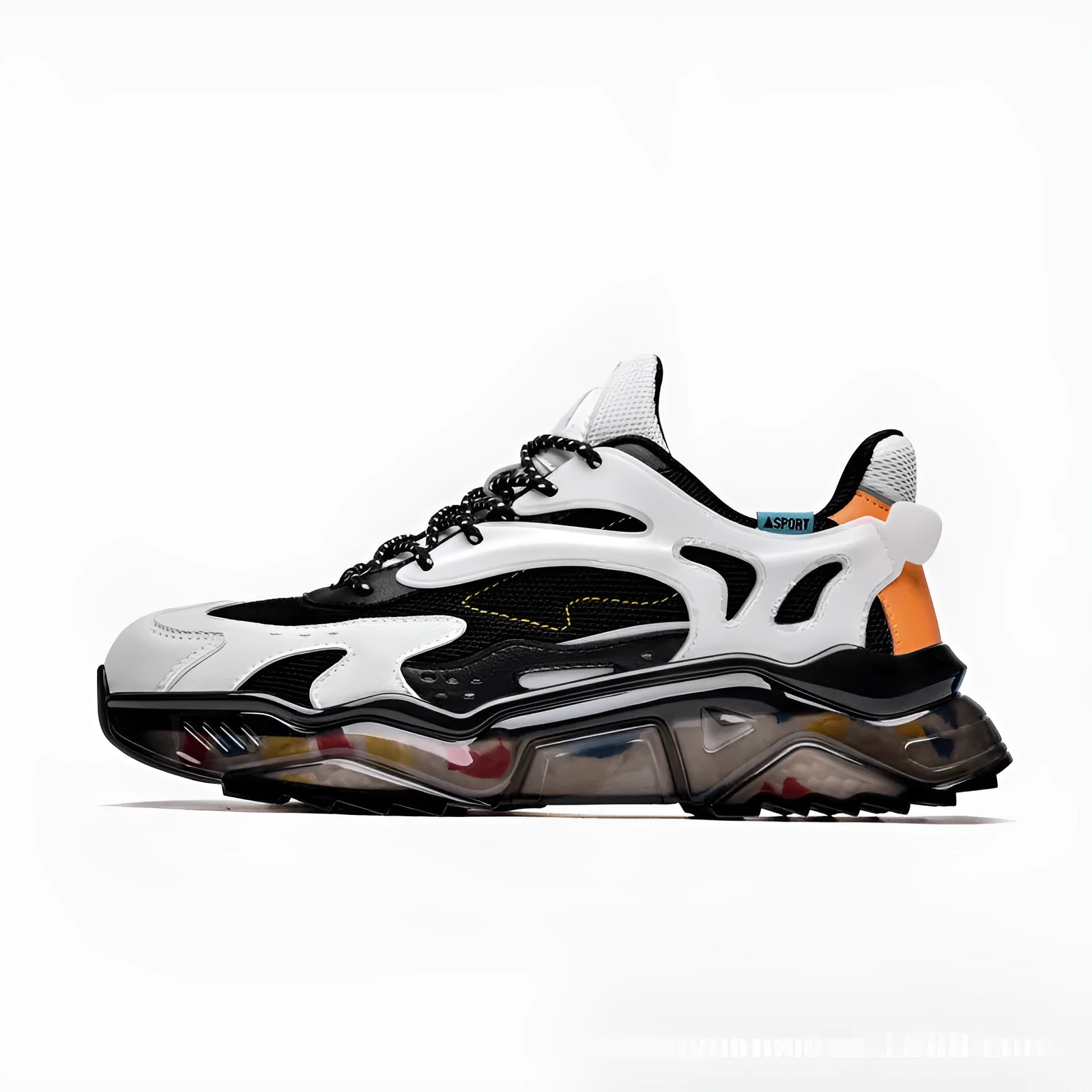 Men's breathable casual sports shoes in white and black, low-top rubber sole, lightweight design for spring and autumn