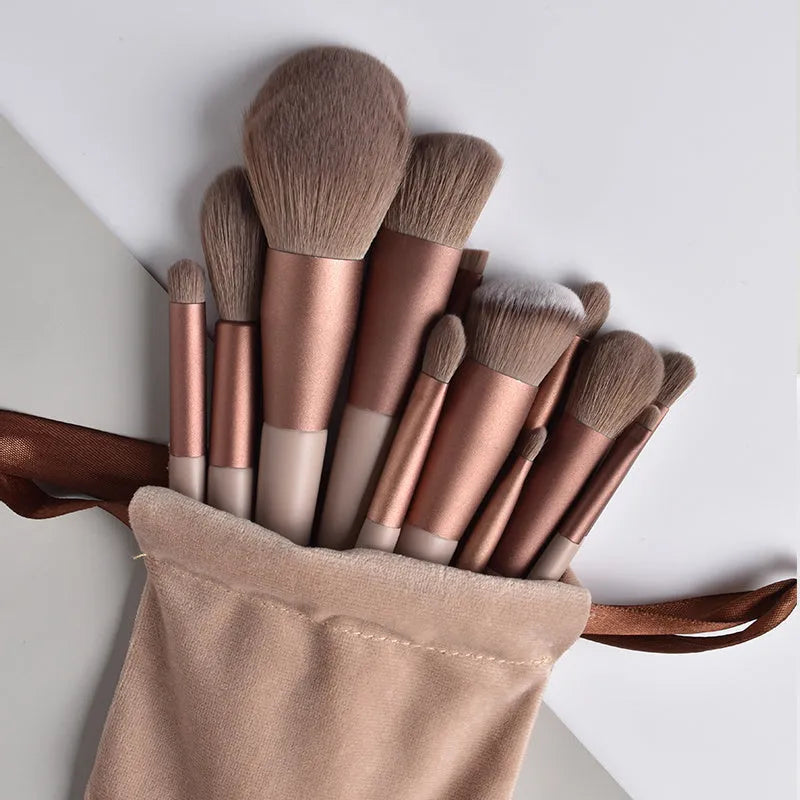 13-piece Morandi pink makeup brush set with blush and loose powder brushes for face application