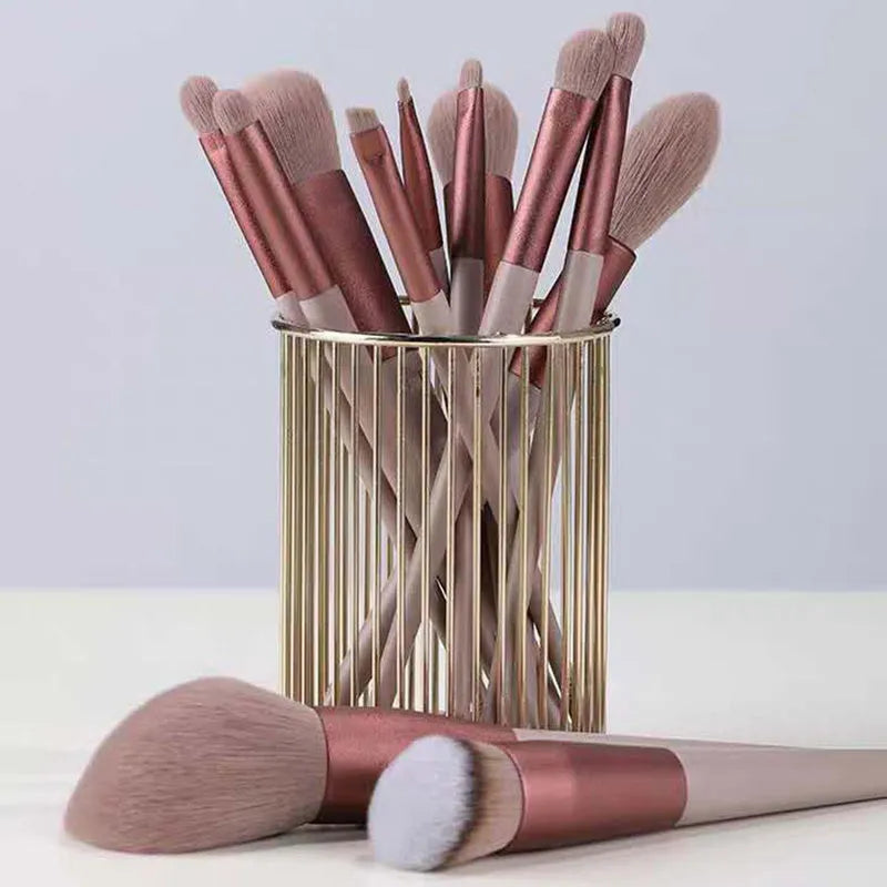13-piece Morandi pink makeup brush set with blush and loose powder brushes for face application