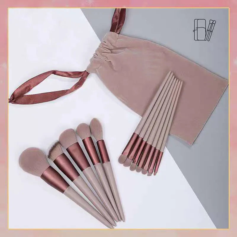 13-piece Morandi pink makeup brush set with blush and loose powder brushes for face application