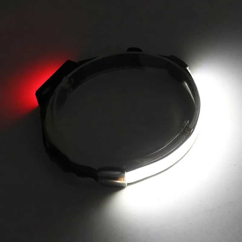 COB LED red light headlight 300 lumens warm white and red warning light portable ABS construction