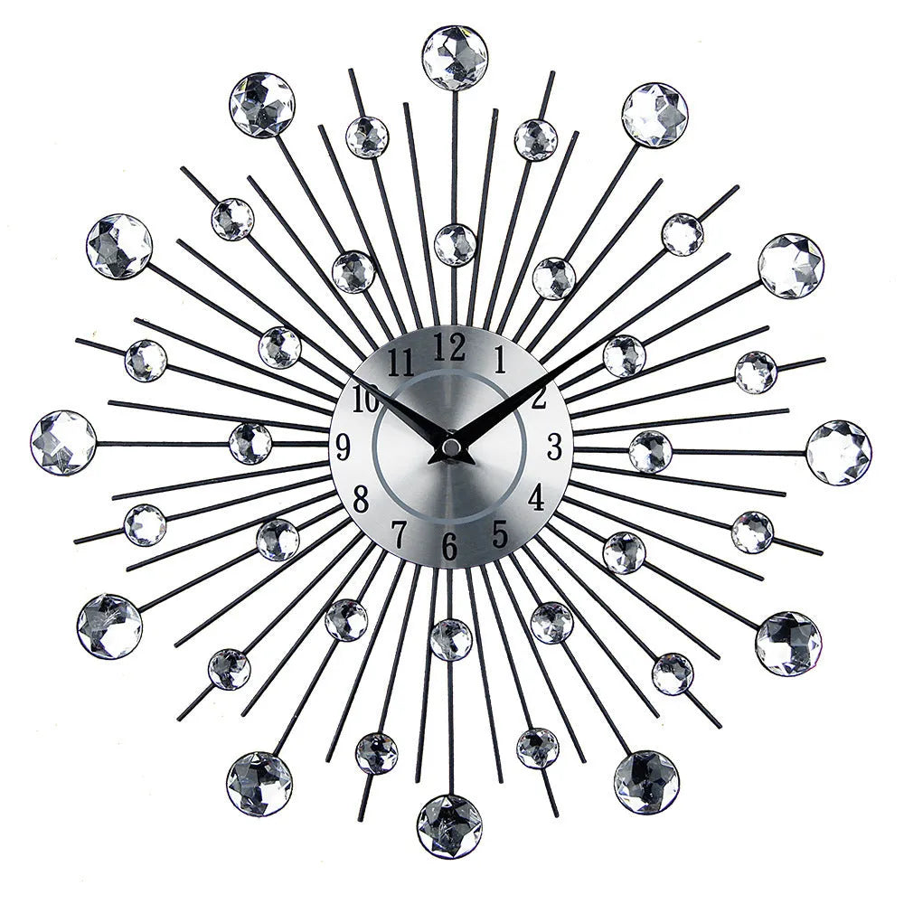33cm round silver wall clock with metal frame and aluminium dial showing pointer and number display