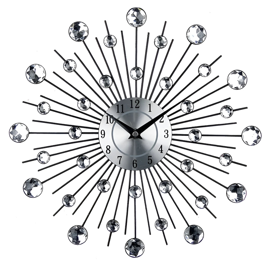 33cm round silver wall clock with metal frame and aluminium dial showing pointer and number display