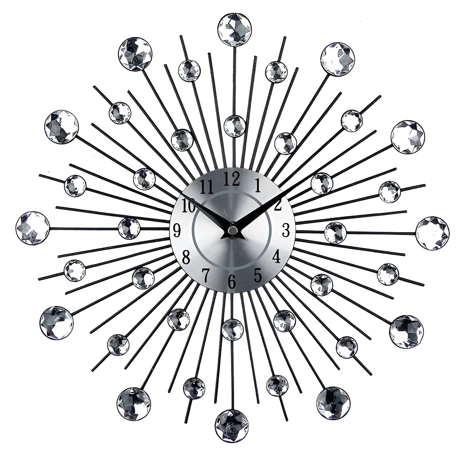 33cm round silver wall clock with metal frame and aluminium dial showing pointer and number display