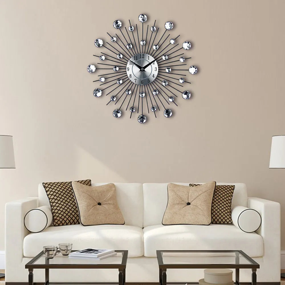 33cm round silver wall clock with metal frame and aluminium dial showing pointer and number display