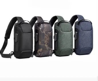 Men's canvas chest shoulder bag in medium square vertical shape with zipper opening