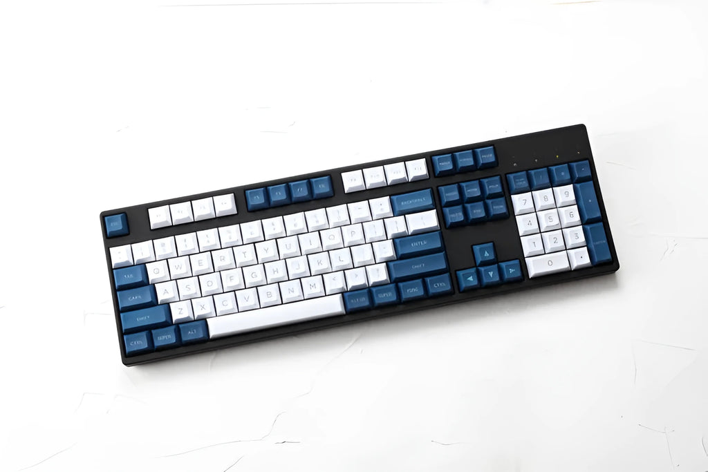 Blue and white laser engraving keycap set for non-mechanical keyboards, multiple layout options