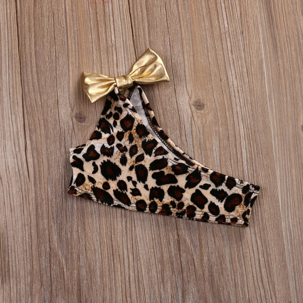 Kids baby girls leopard print one shoulder swimsuit in cotton blend, sizes 60-120