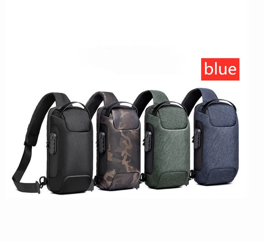 Men's canvas chest shoulder bag in medium square vertical shape with zipper opening