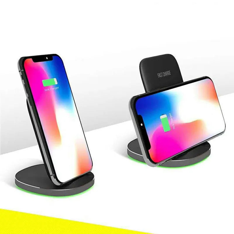 Vertical wireless charger dock for smartphones in white and black colours
