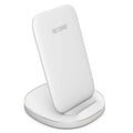 Vertical wireless charger dock for smartphones in white and black colours
