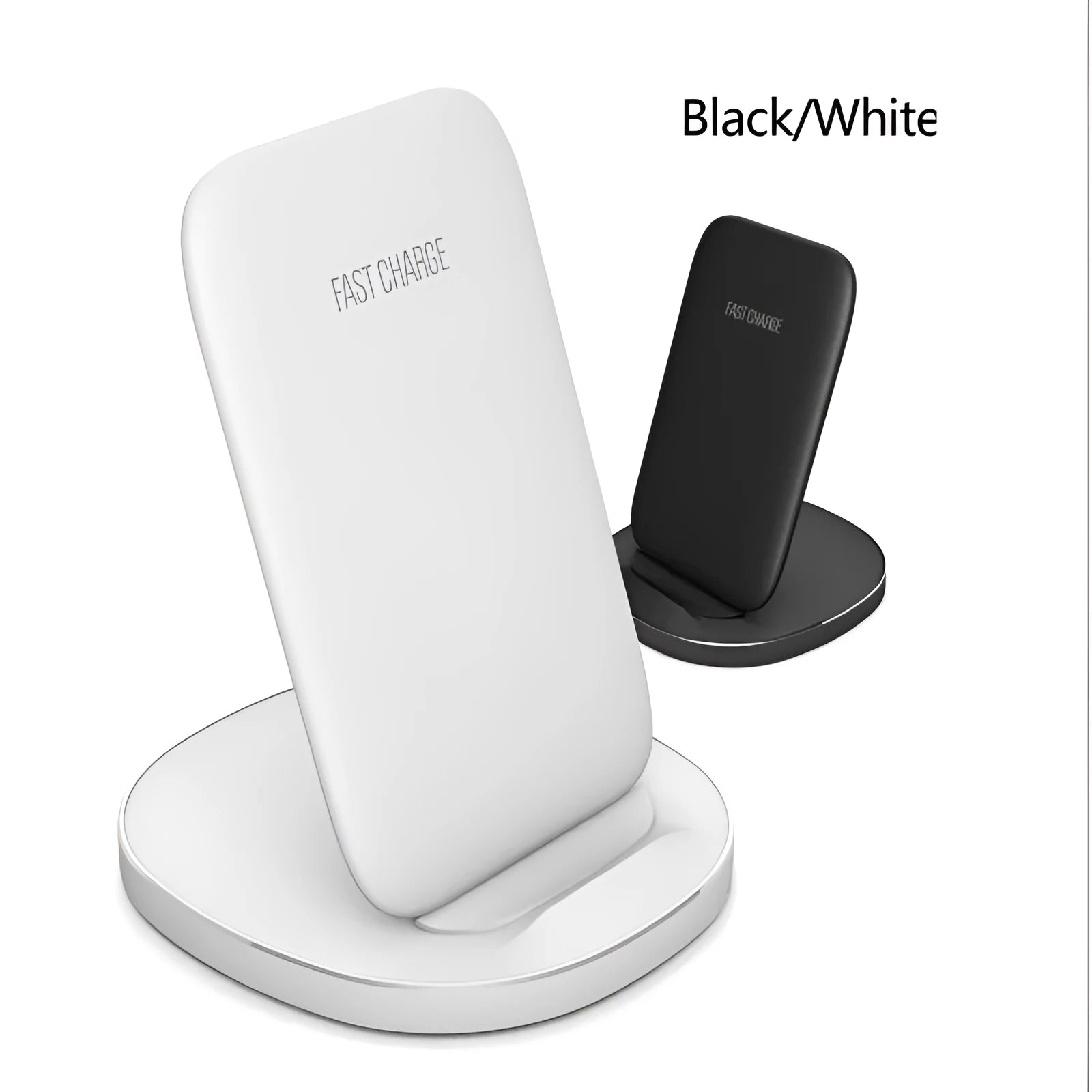 Vertical wireless charger dock for smartphones in white and black colours