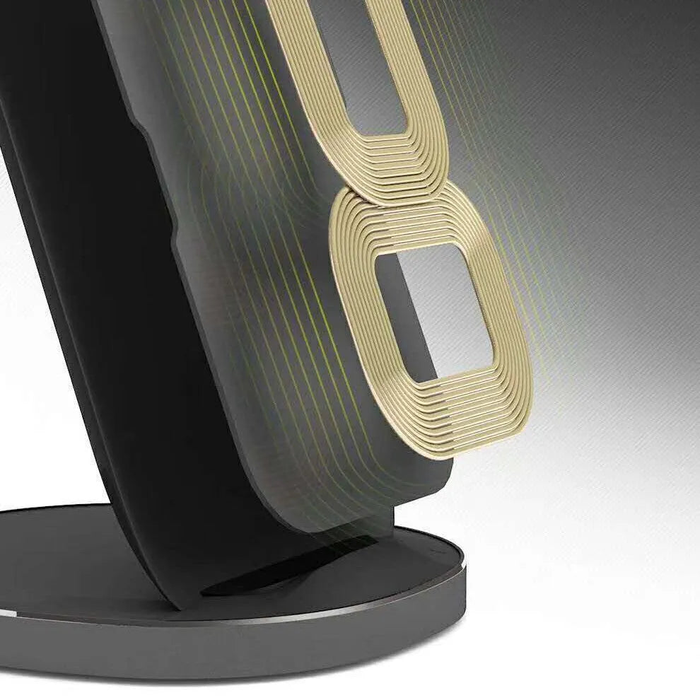 Vertical wireless charger dock for smartphones in white and black colours