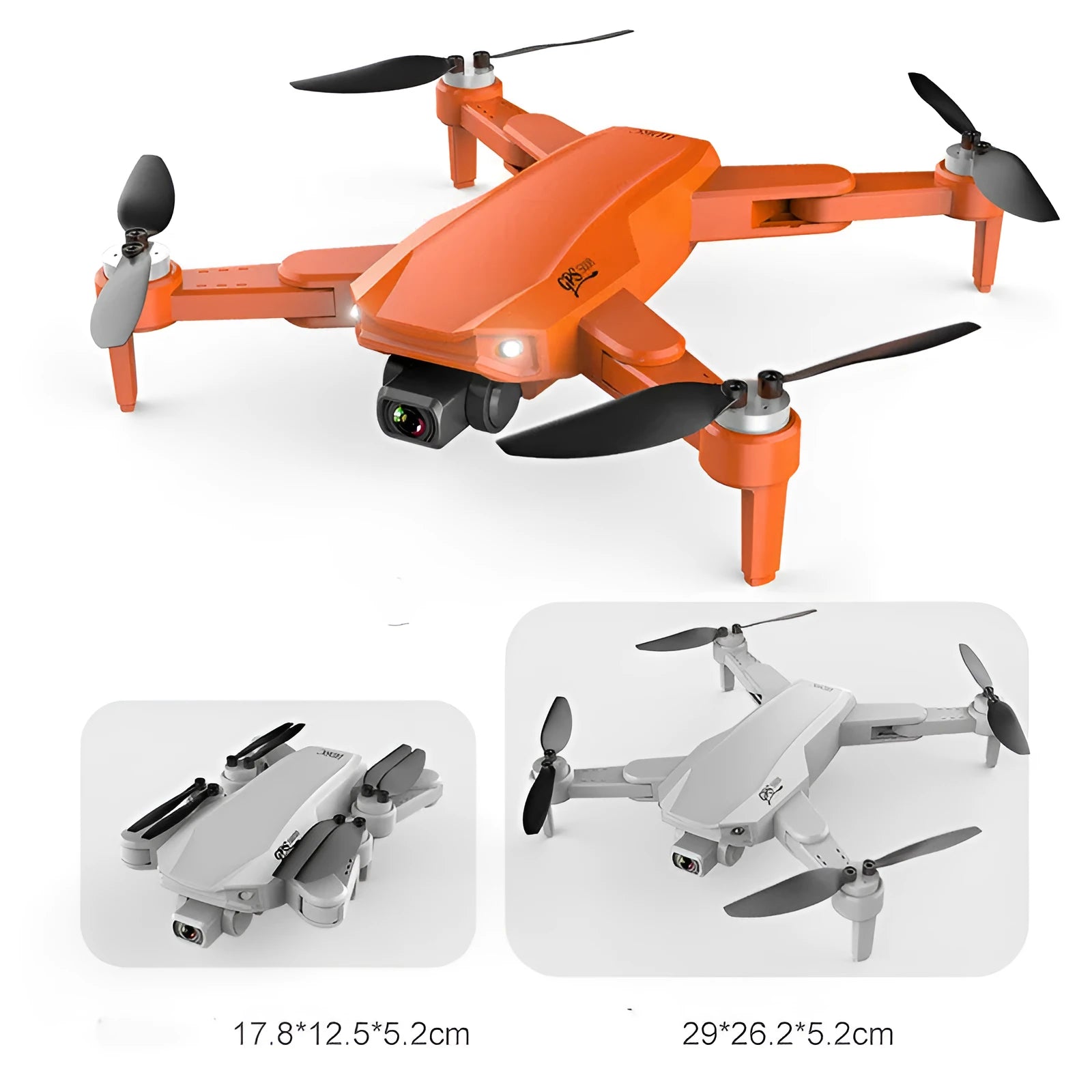 S608 PRO GPS dual camera quadcopter drone with brushless motor, 6K camera, and foldable orange body