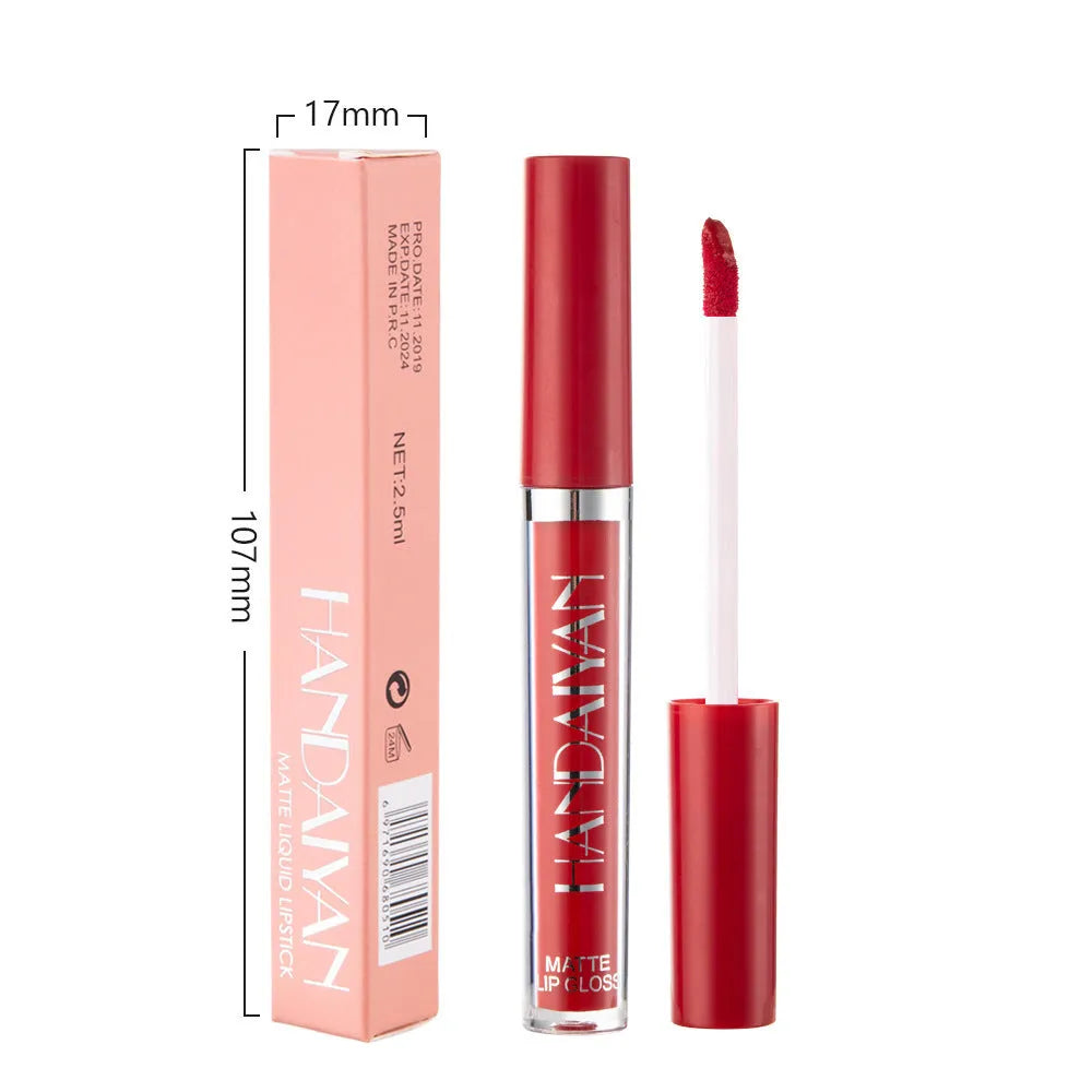 HANDAIYAN matte liquid lipstick tube showing 2.5ml net content, available in multiple colour styles.