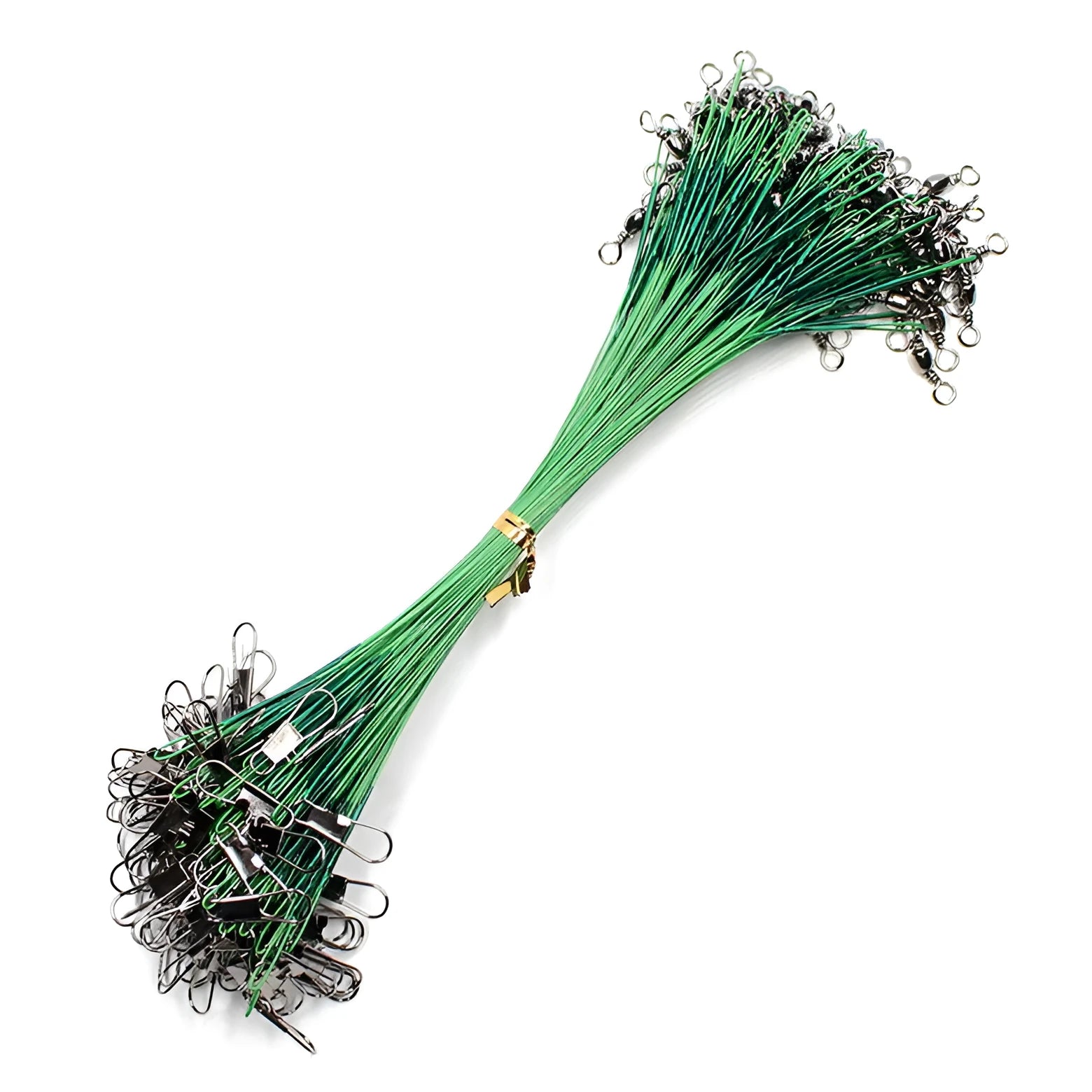 20 pieces of anti-bite steel fishing wire leader with swivel in 15cm to 30cm lengths, black and green options