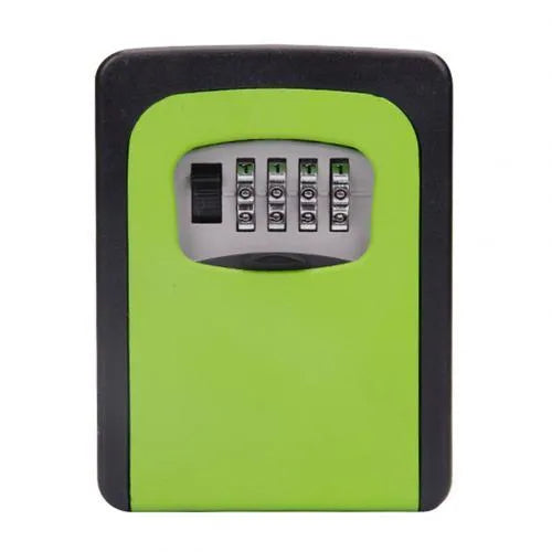 Wall mounted 4-digit combination key storage box in black steel with numbered dial