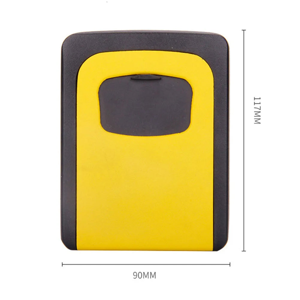 Wall mounted 4-digit combination key storage box in black steel with numbered dial