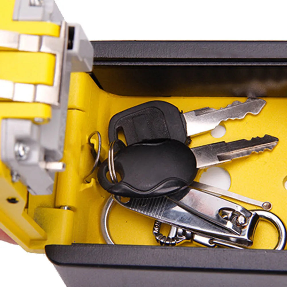 Wall mounted 4-digit combination key storage box in black steel with numbered dial
