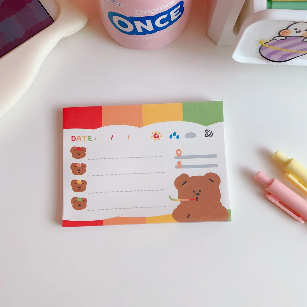 Kawaii bear cartoon memo pad notepad with colourful printed cover for to-do lists.