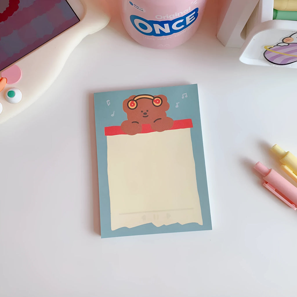 Kawaii bear cartoon memo pad notepad with colourful printed cover for to-do lists.