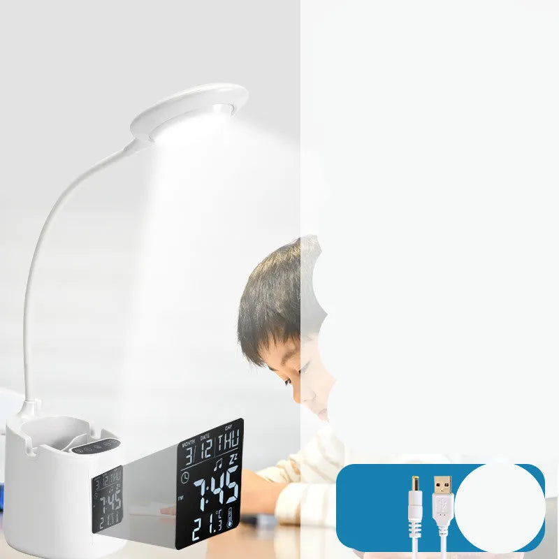 White desk lamp with USB charging and touch controls for study eye protection