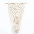 White cotton woven net bag wall decoration with rectangular grid pattern measuring 30cm by 70cm