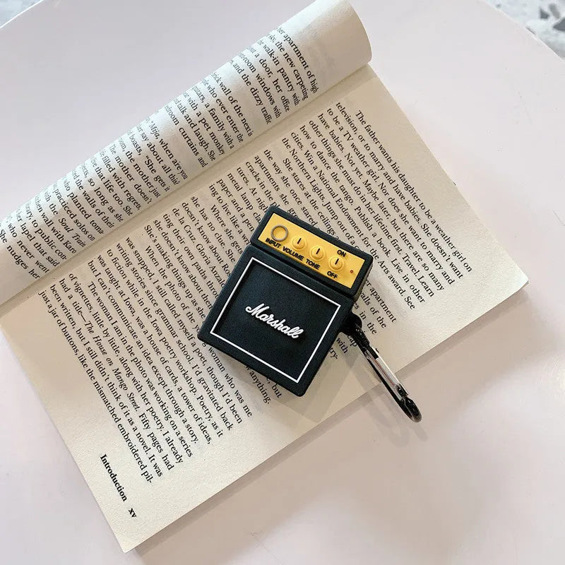 Black flip-type silicone protective cover for Apple AirPods with Chinese-style letter design