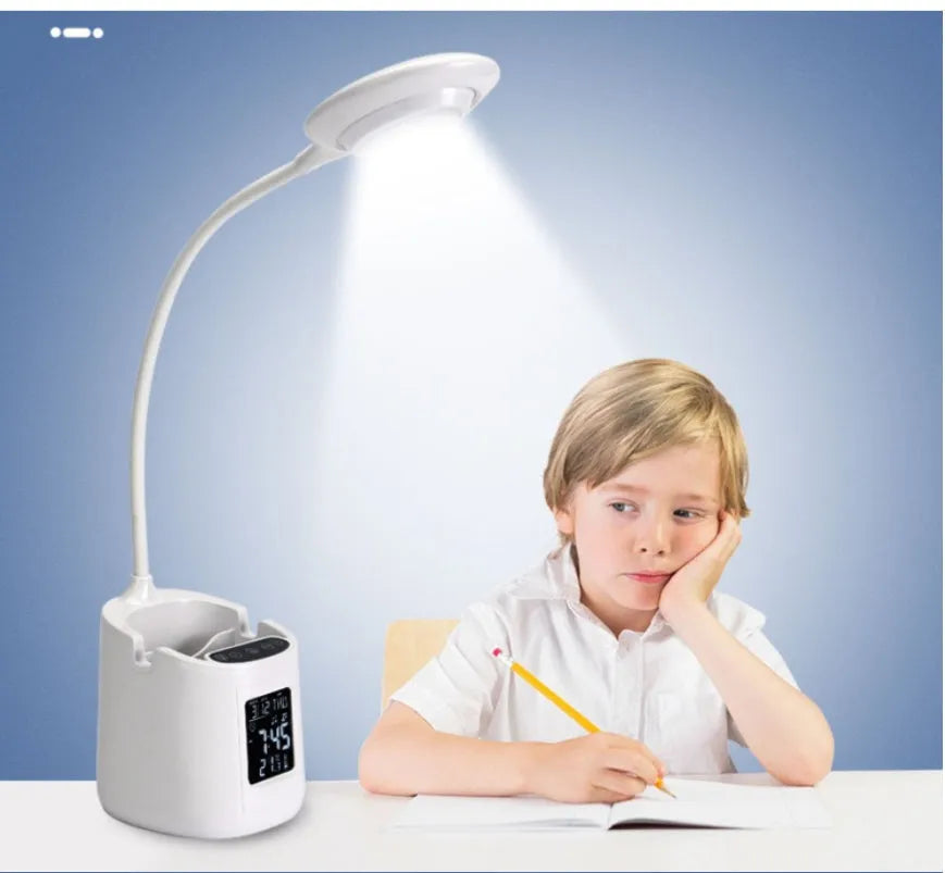 White desk lamp with USB charging and touch controls for study eye protection