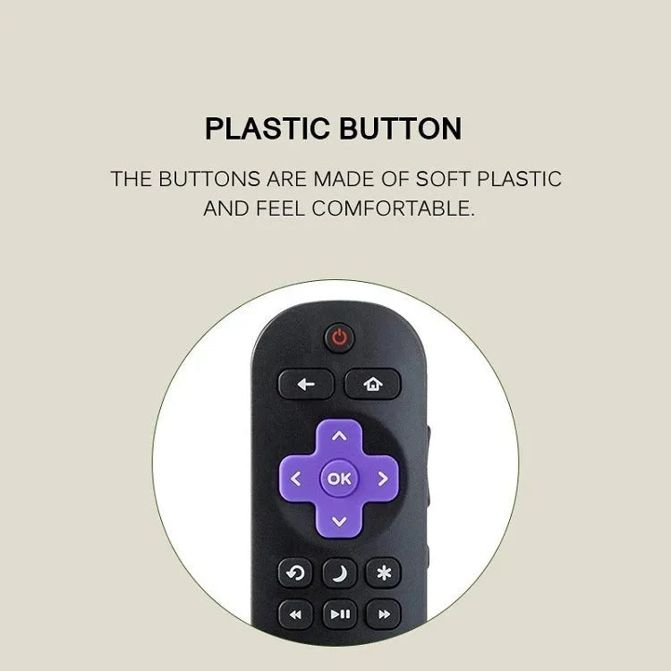 Black Roku TV remote control with infrared technology and 8-metre range