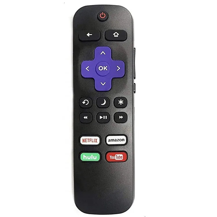Black Roku TV remote control with infrared technology and 8-metre range