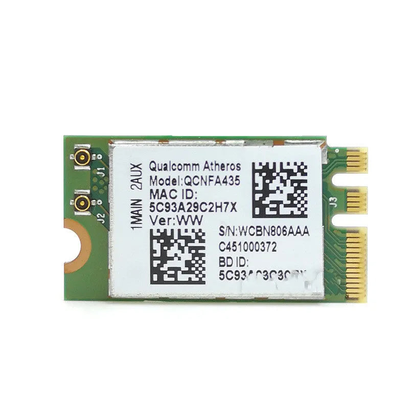 QCNFA435 NGFF M2 802.11ac wireless network card in green, with dual-band and Bluetooth support