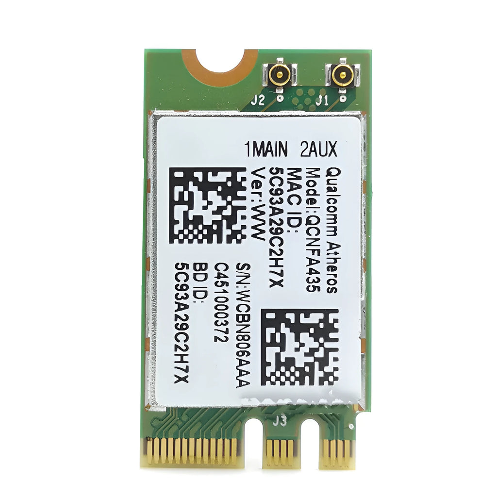 QCNFA435 NGFF M2 802.11ac wireless network card in green, with dual-band and Bluetooth support