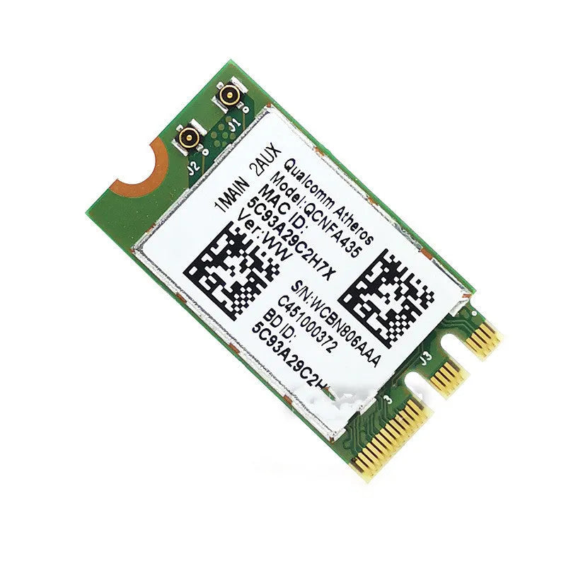 QCNFA435 NGFF M2 802.11ac wireless network card in green, with dual-band and Bluetooth support