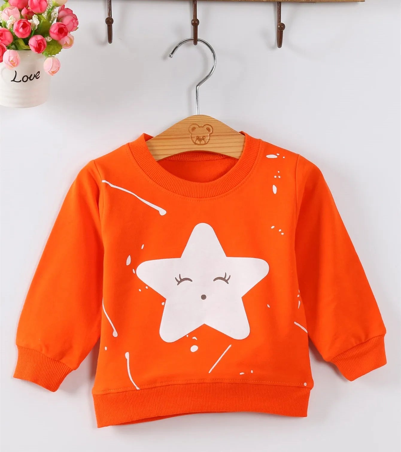 Korean style baby girl's autumn sweatshirt with cartoon pattern in soft fabric, available sizes 70cm 80cm 90cm 100cm