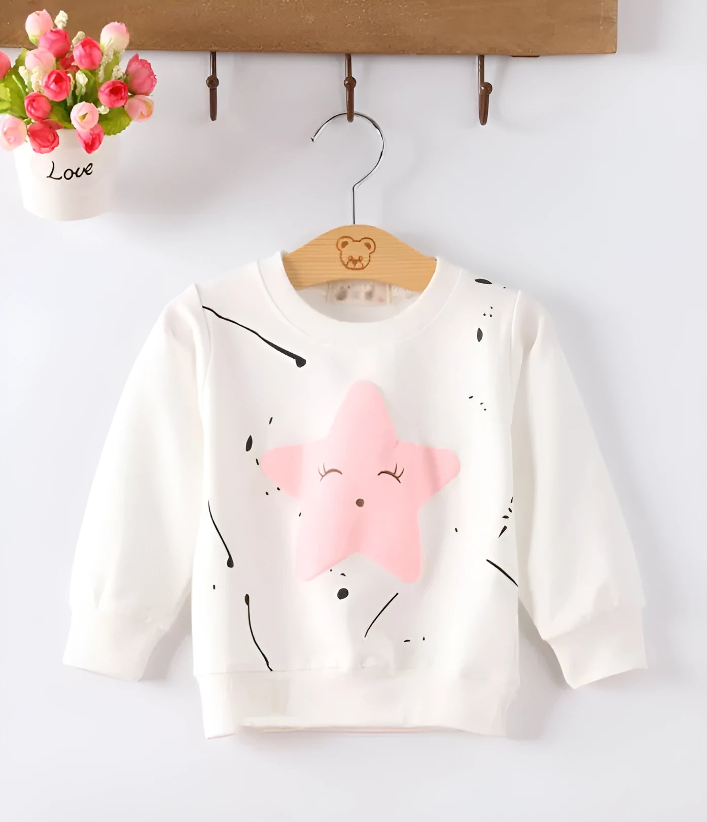 Korean style baby girl's autumn sweatshirt with cartoon pattern in soft fabric, available sizes 70cm 80cm 90cm 100cm