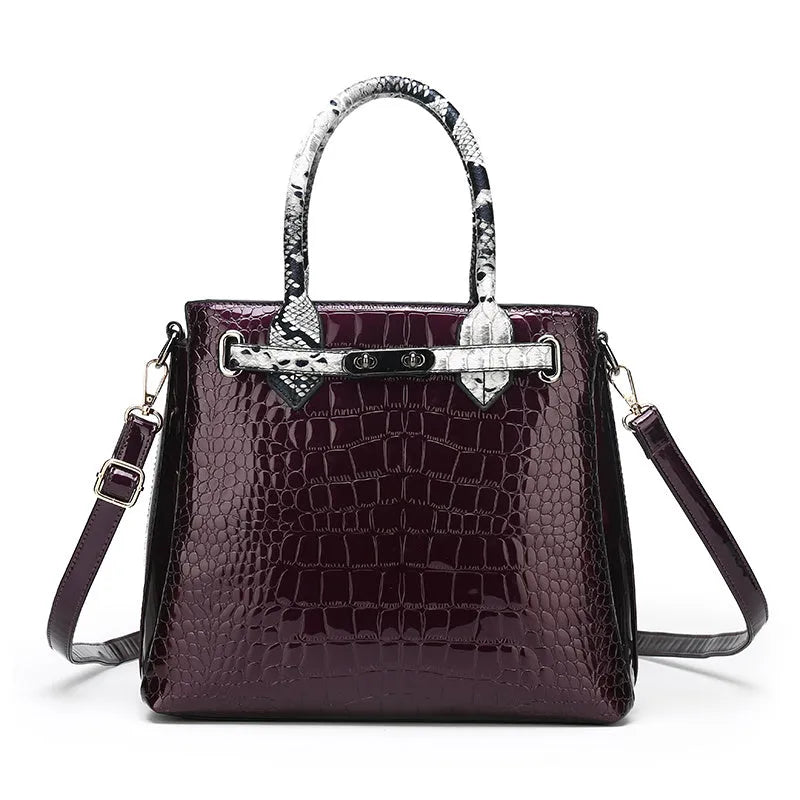 Horizontal square PU leather women's handbag with geometric stitching pattern and zipper closure in black