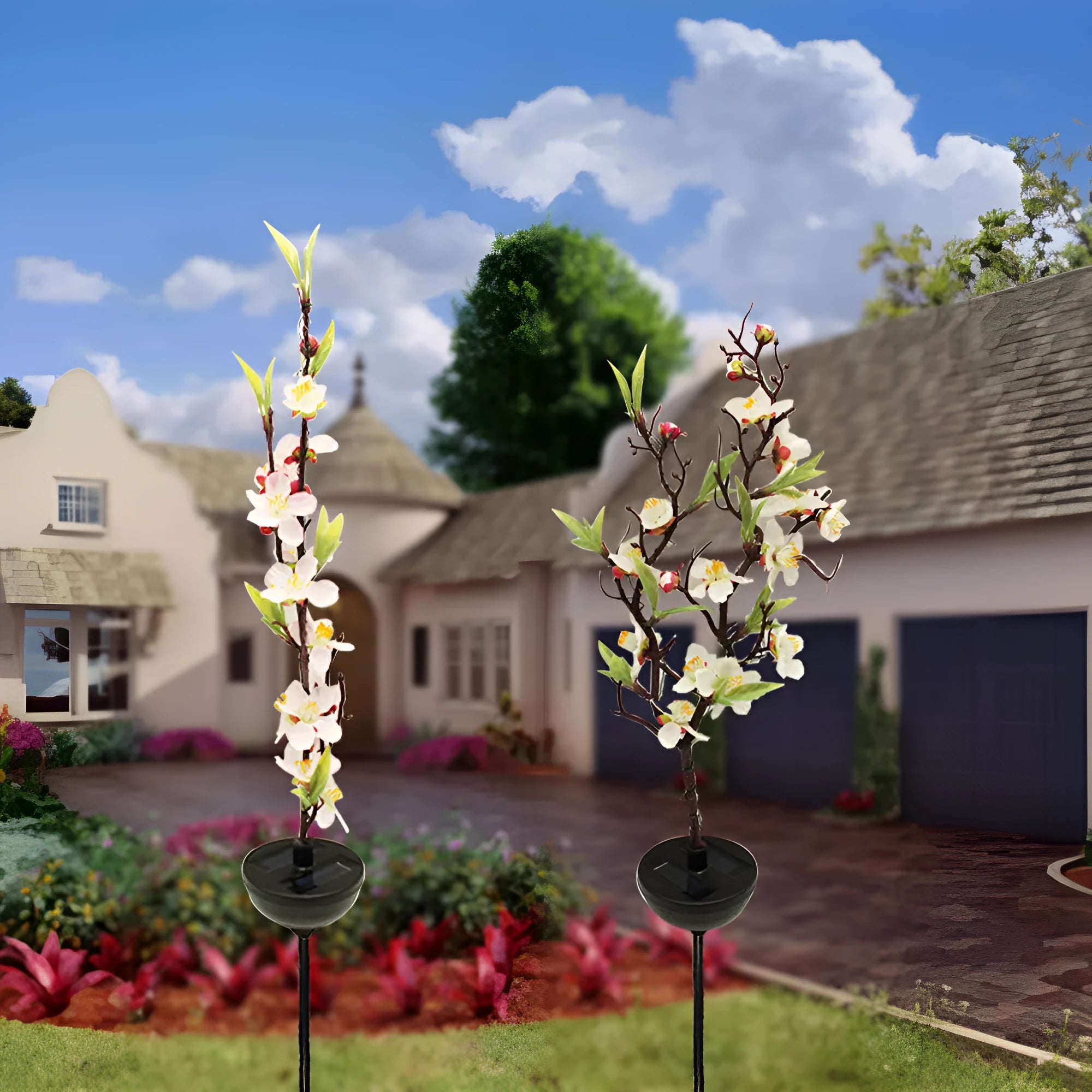 Solar-powered outdoor cherry blossom tree decorative light with ground stake