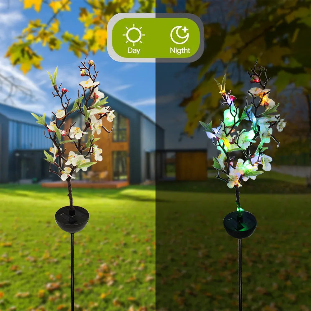 Solar-powered outdoor cherry blossom tree decorative light with ground stake