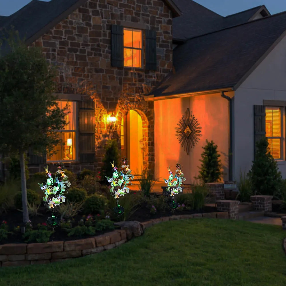 Solar-powered outdoor cherry blossom tree decorative light with ground stake