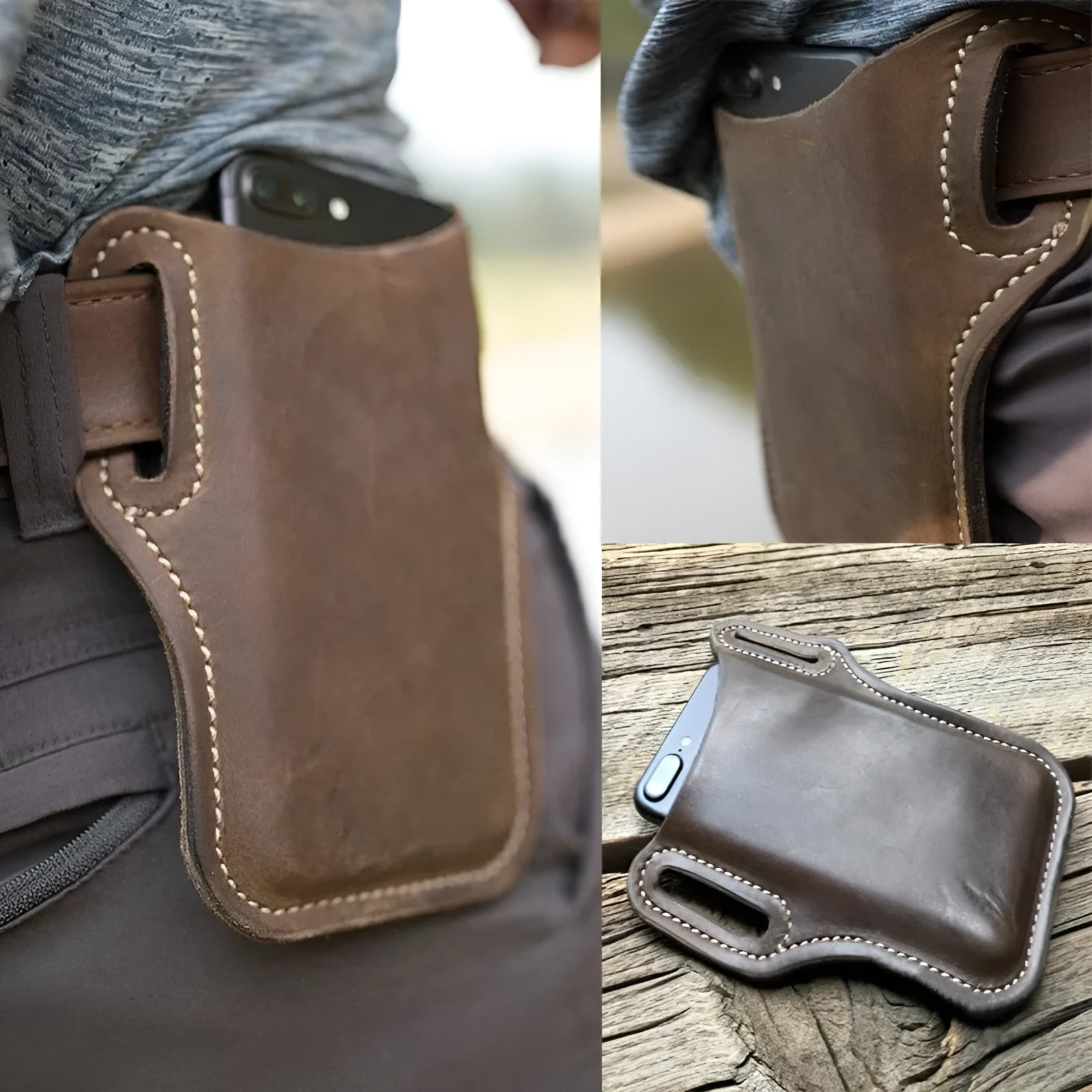 PU leather cellphone loop holster case belt waist bag for 6-7.5 inch phones in brown colour