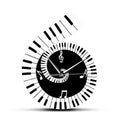 Black and white treble clef piano keyboard wall clock with musical notes irregular shape decoration