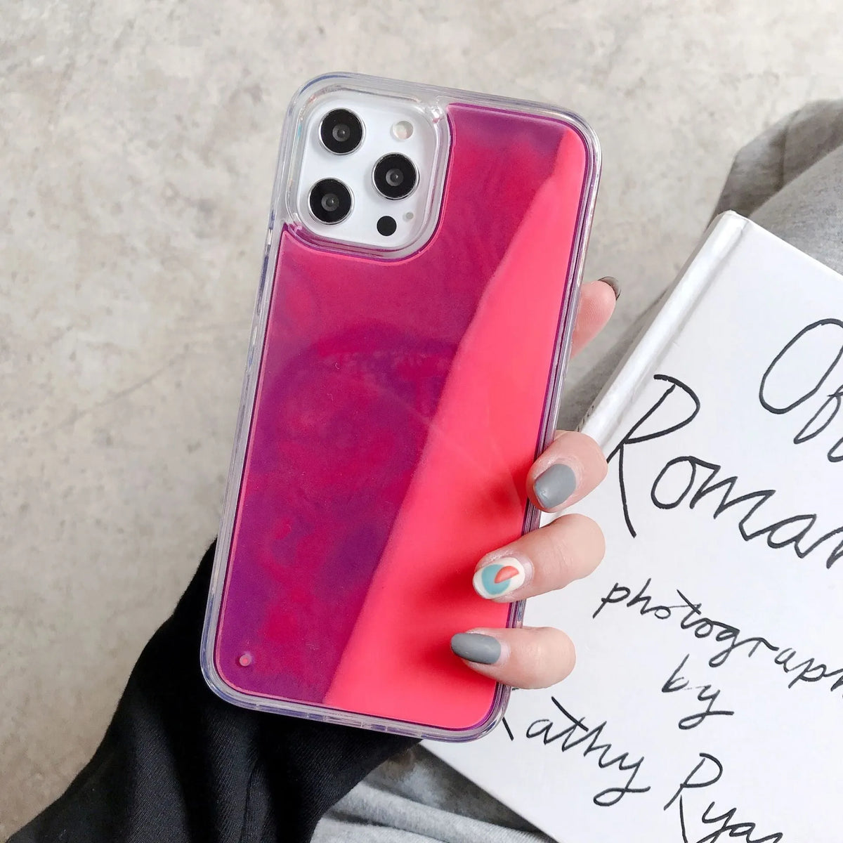 Candy Luminous Quicksand TPU PC back cover phone case for iPhone 12 in blue colour