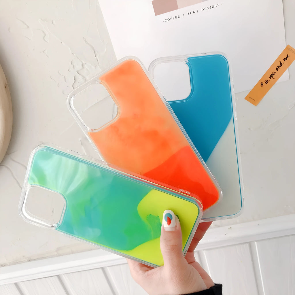 Candy Luminous Quicksand TPU PC back cover phone case for iPhone 12 in blue colour
