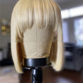Women's short straight blonde bob wig synthetic high temperature wire on display