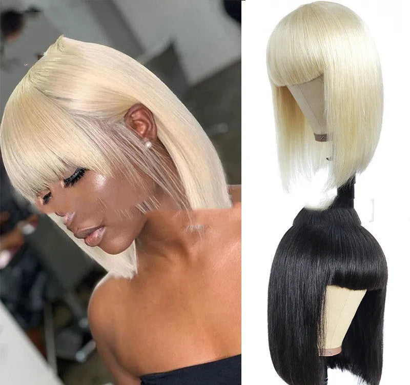 Women's short straight blonde bob wig synthetic high temperature wire on display