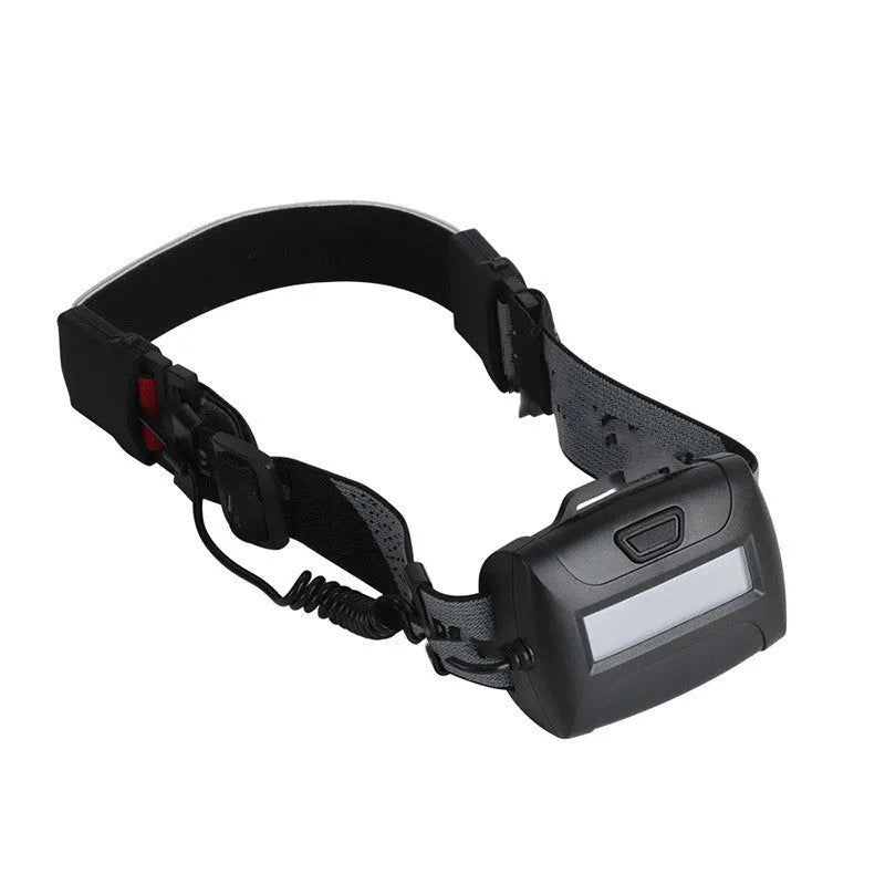 Black rechargeable Cob LED headlamp with adjustable headband and Micro USB cable