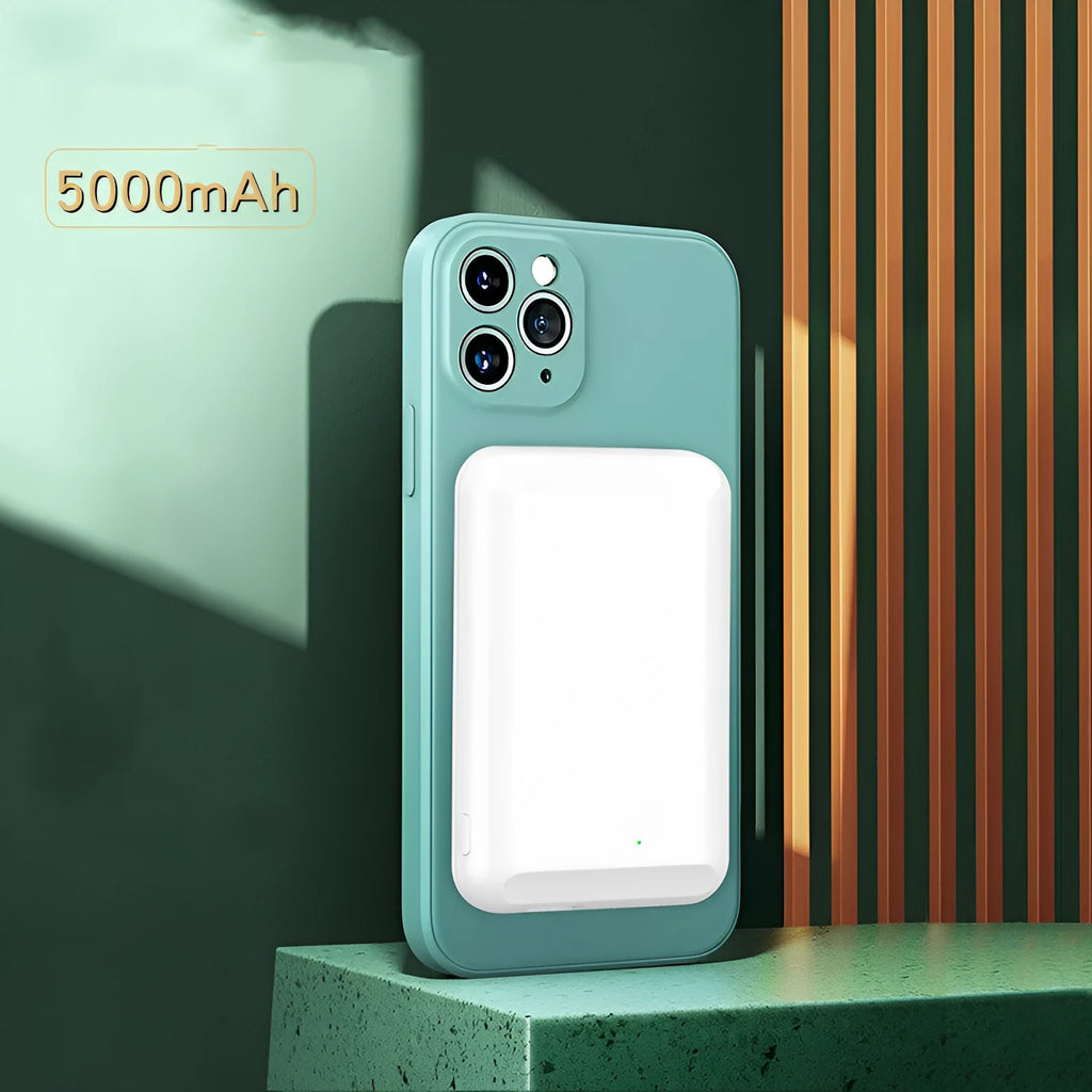 Magnetic wireless power bank in various colours showing magnetising side and plastic shell.