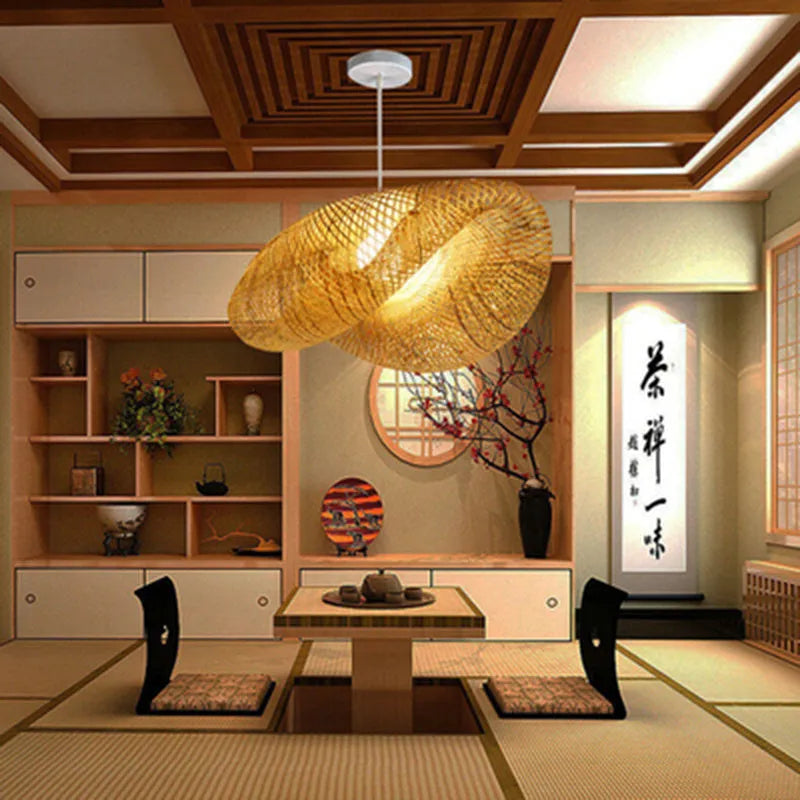 Bamboo chandelier ceiling light with traditional Chinese Zen design, 40cm diameter