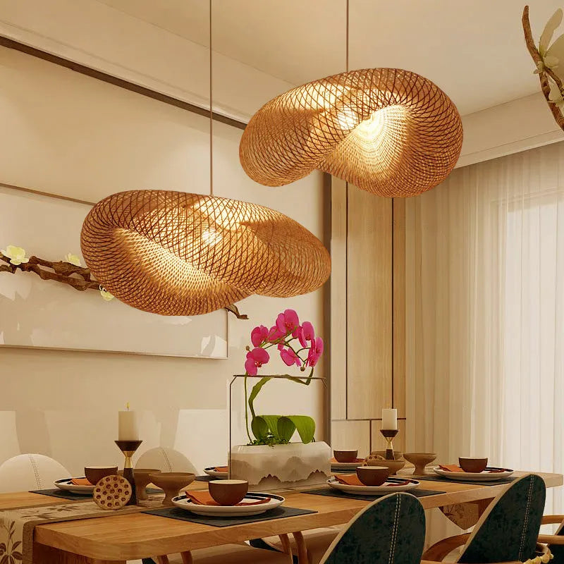 Bamboo chandelier ceiling light with traditional Chinese Zen design, 40cm diameter